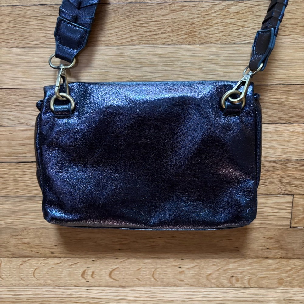 Anthropologie Shiny Navy Crossbody Purse Removable braided strap Cocktail Fairy - Picture 3 of 10